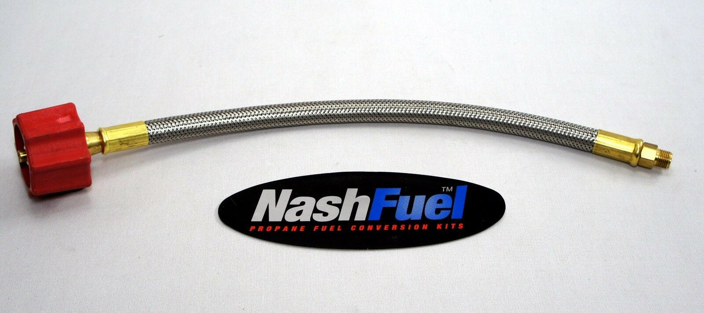 15" BRAIDED STAINLESS STEEL PROPANE HOSE 1-5/16" ACME QCC 1/4" INVERTED FLARE