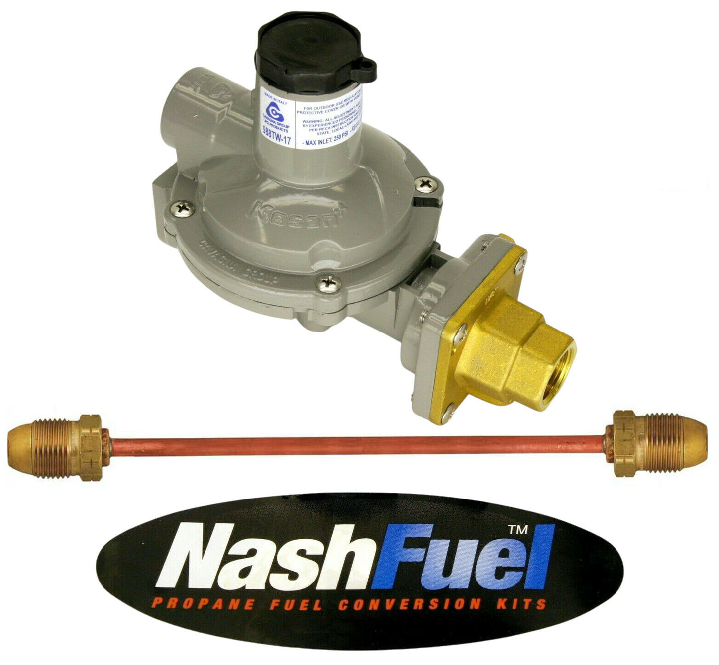 988tw-17 Twin Stage Propane Regulator Copper Pigtail Tank 750k POL 1/2" NPT LPG