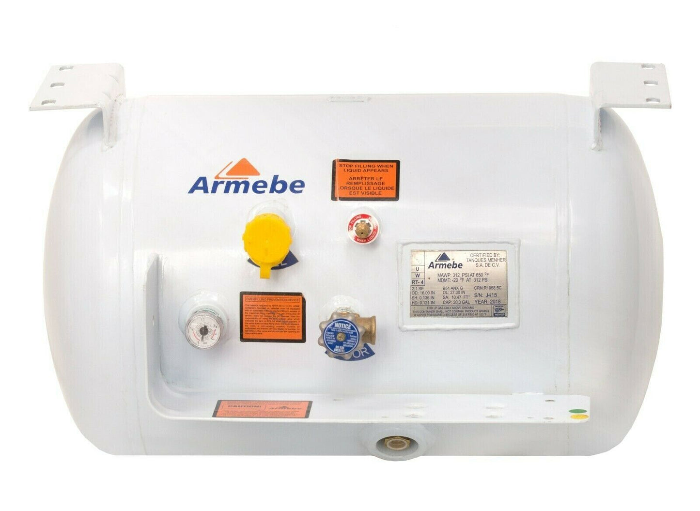 Horizontal RV Motorhome Permanent Frame Mount Propane Tank 20.3 Gallon 16x27 LPG