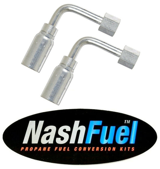 Propane Crimp Fitting 3/8" 45° SAE Flare 90° Long Elbow Bend 3/8" Hose 06U-446L