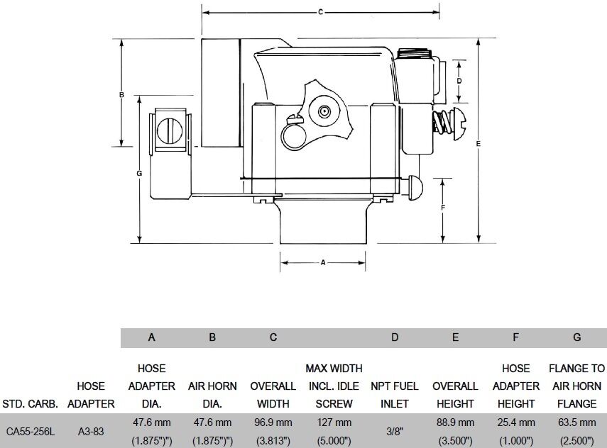IMPCO LPG PROPANE CARBURETOR MIXER CA50 CA55 CA55-256L 90 DEGREE DUAL FUEL