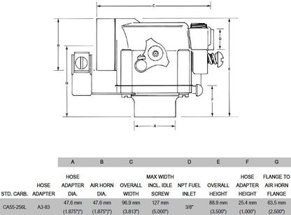 IMPCO LPG PROPANE CARBURETOR MIXER CA50 CA55 CA55-256L 90 DEGREE DUAL FUEL