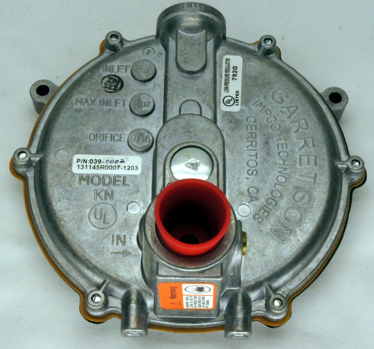 GARRETSON IMPCO KN LOW PRESSURE REGULATOR # 039-0002 ZERO GOV GOVERNOR TR