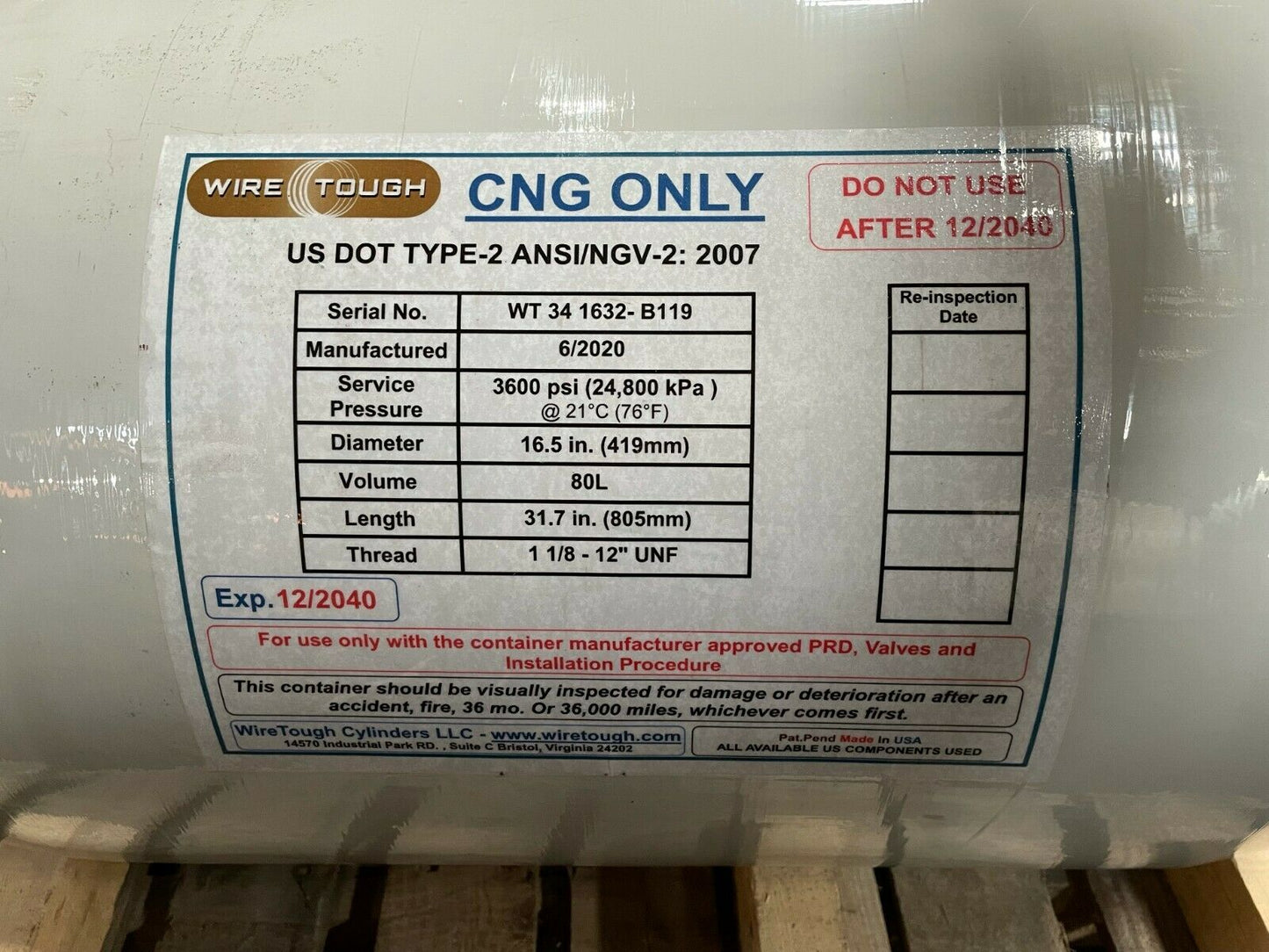 80L Type 2 II CNG Tank Cylinder Natural Gas 1-1/8-12 O-ring Seal 12v Vega Valve