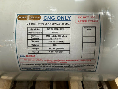 80L Type 2 II CNG Tank Cylinder Natural Gas 1-1/8-12 O-ring Seal 12v Vega Valve