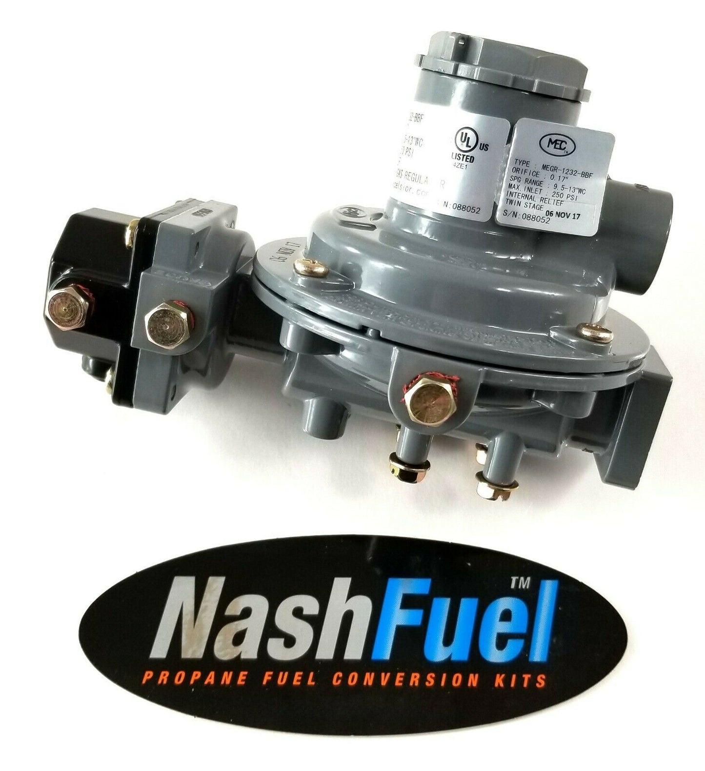MEGR-1232-BBF 1/4 X 1/2" FPT TWIN STAGE STRAIGHT MOUNT REGULATOR PROPANE 450K