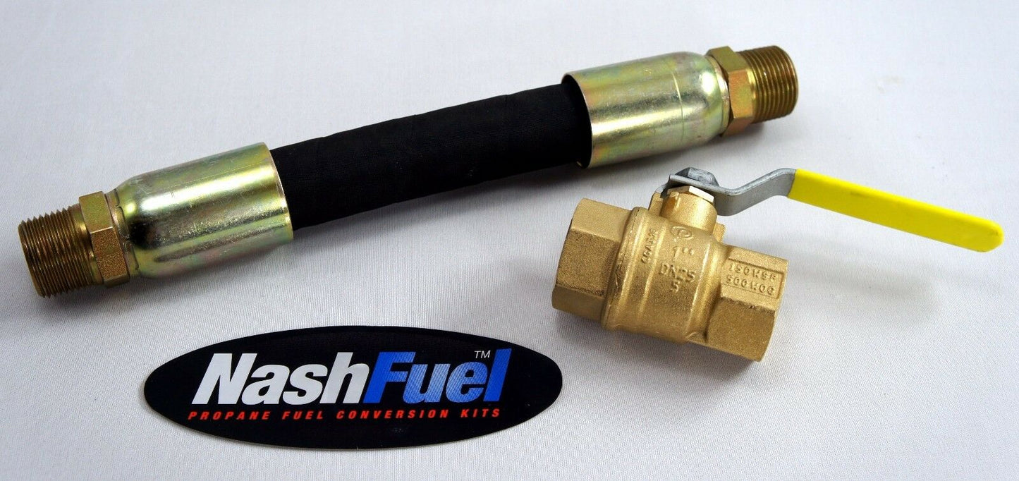 12FT CRIMPED NATURAL GAS PROPANE LOW PRESSURE HOSE 1" ID SUPPLY LINE BALL VALVE